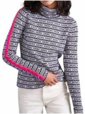 Anthropologie Maeve Ski Slope Turtleneck Sweater Navy Pink Size Medium